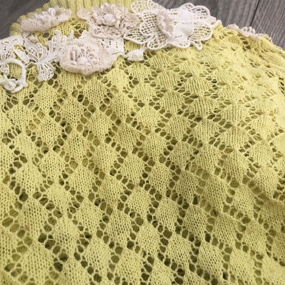 Anthropologie Sparrow Valance Lace Knit Cardigan Lime Yellow Size M Rare - Picture 14 of 14